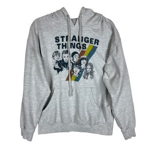 Stranger Things Netflix Hoodie Men Medium Gray‎ Graphic Fleece Lined Long Sleeve